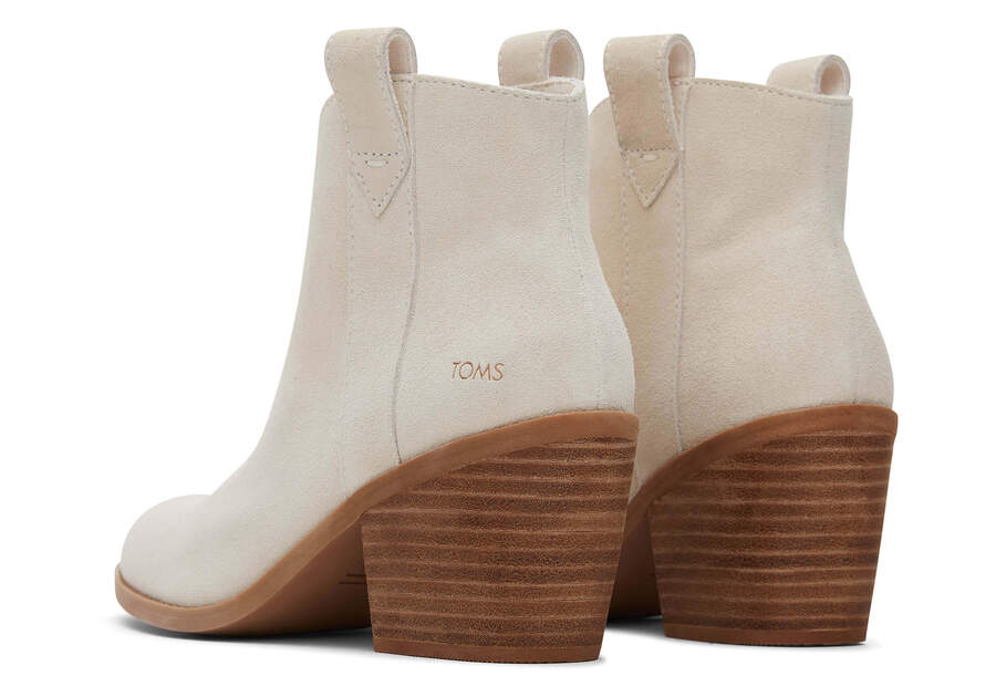 Constance Light Sand Suede Heeled Boot Back View Opens in a modal