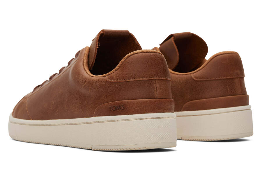 TRVL LITE Tan Leather Lace-Up Sneaker Back View Opens in a modal