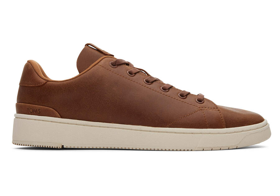 TRVL LITE Tan Leather Lace-Up Sneaker Side View Opens in a modal