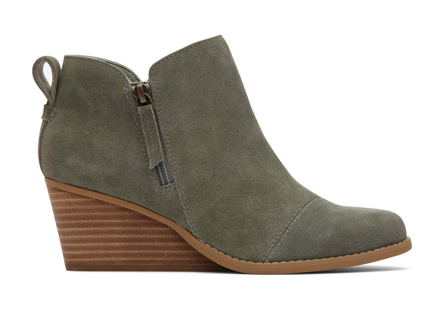 Goldie Vetiver Suede Wedge Boot Side View Opens in a modal