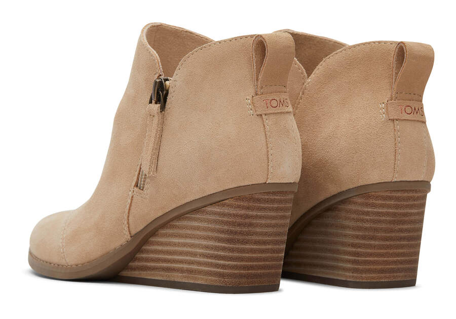 Goldie Oatmeal Suede Wedge Boot Back View Opens in a modal