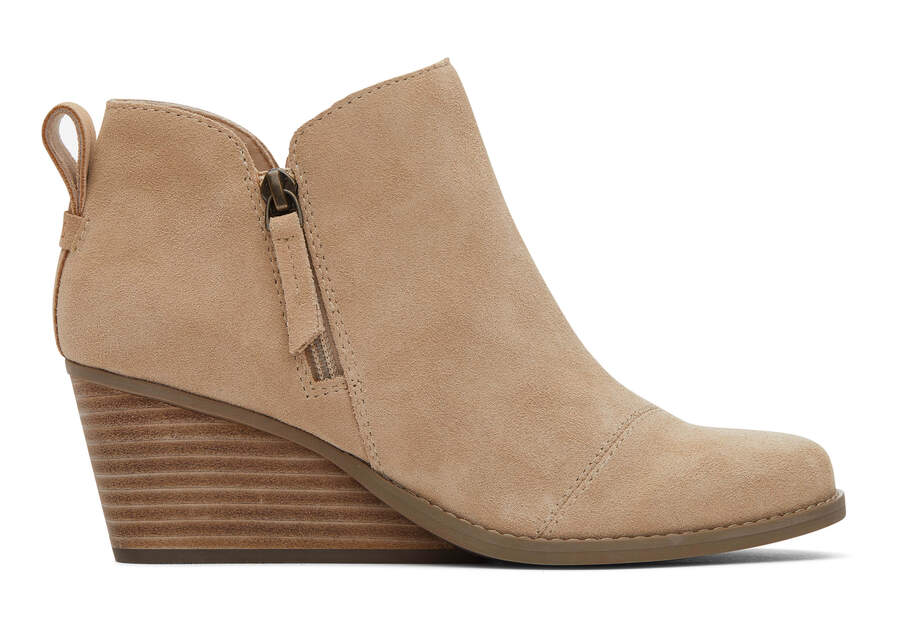 Goldie Oatmeal Suede Wedge Boot Side View Opens in a modal