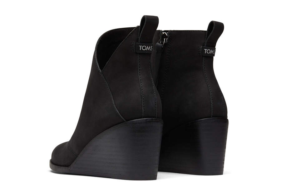 Sutton Black Leather Wedge Boot Back View Opens in a modal
