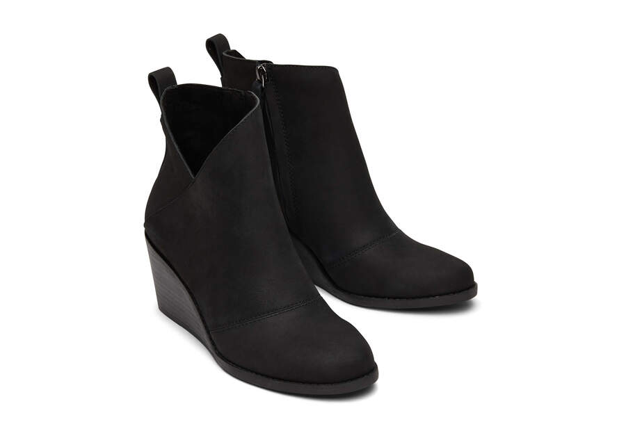 Sutton Black Leather Wedge Boot Front View Opens in a modal