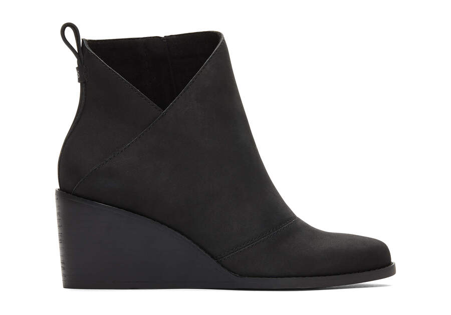 Sutton Black Leather Wedge Boot Side View Opens in a modal