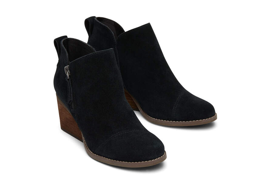 Goldie Black Suede Wedge Boot Front View Opens in a modal