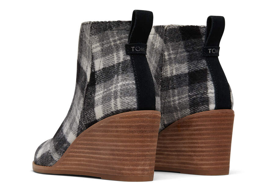 Clare Grey Plaid Wedge Boot Back View Opens in a modal