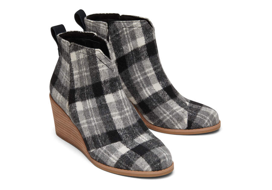 Clare Grey Plaid Wedge Boot Front View Opens in a modal