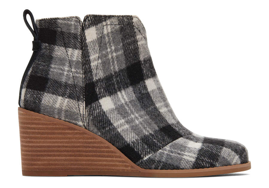 Clare Grey Plaid Wedge Boot Side View Opens in a modal