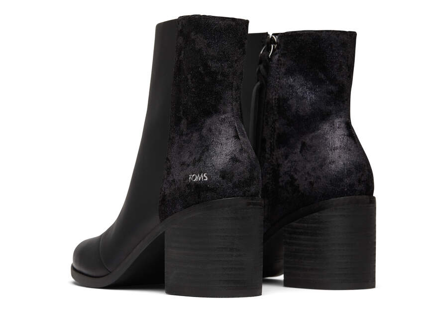 Evelyn Black Suede and Plush Foil Heeled Boot Back View Opens in a modal