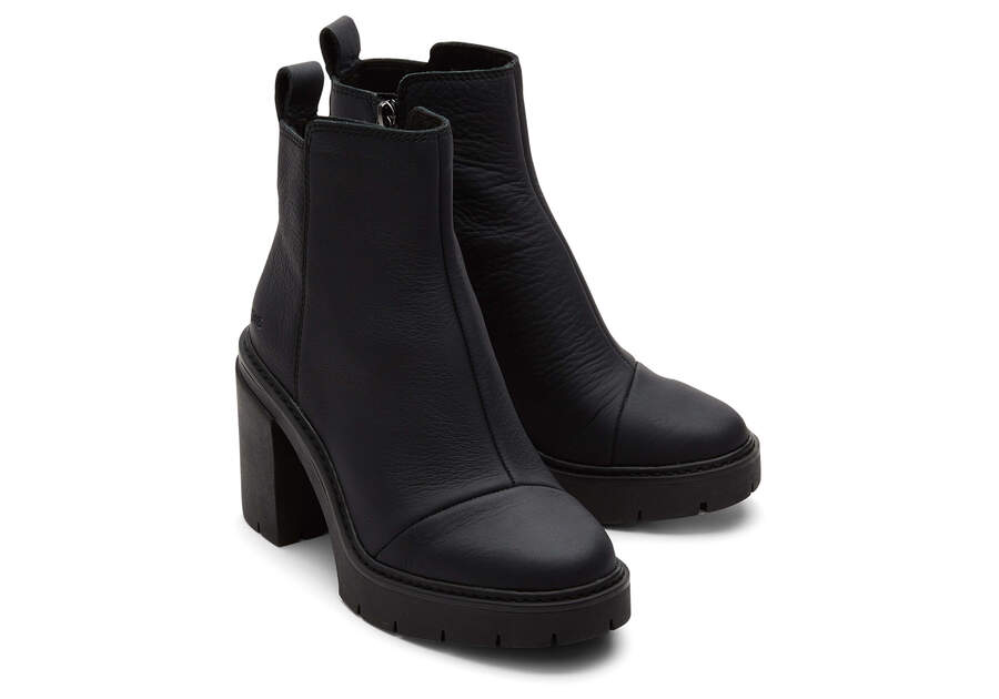 Rya Black Leather Heeled Boot Front View Opens in a modal