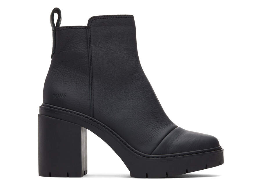 Rya Black Leather Heeled Boot Side View Opens in a modal